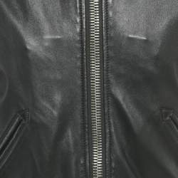 Pre Owned Givenchy Black/Blue Leather and Satin Stadium Bomber Jacket S