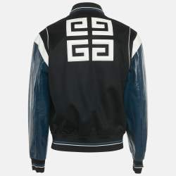 Pre Owned Givenchy Black /Teal Wool &Leather Logo Detail Bomber Jacket XL