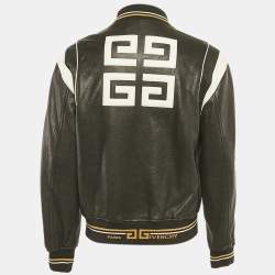 Pre Owned Givenchy Black Leather Monogram Bomber Jacket XL 