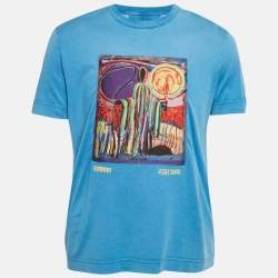 Pre Owned Givenchy x Josh Smith Blue Applique Jersey Slim Fit T-Shirt M