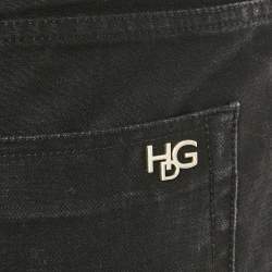 مملوكة مسبقًا بنطلون جينز مطبوع جيفنشي أسود دنيم بحزام خصر مقاس كبير جداً 38 بوصة