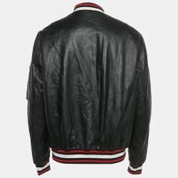 Pre Owned جاكيت بومبر جيفنشي جلد أسود برقعة روتفايلر كبير جدًا جدًا جدًا