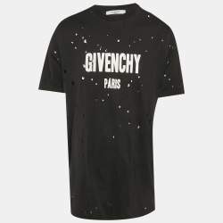 Pre Owned Givenchy Black Logo Print Jersey Distressed T-Shirt M