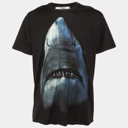 مملوكة مسبقًا Givenchy Black Shark Print Cotton Crew Neck T-Shirt M