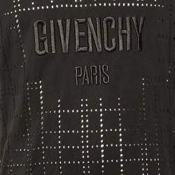 Pre Owned تي شيرت جيفنشي تطريز شعار جيرسي مثقوب أسود مقاس وسط (ميديوم)