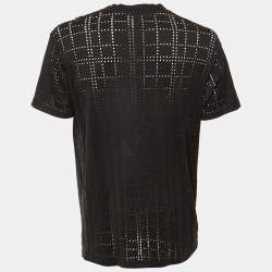 Pre Owned تي شيرت جيفنشي تطريز شعار جيرسي مثقوب أسود مقاس وسط (ميديوم)