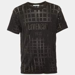 Pre Owned تي شيرت جيفنشي تطريز شعار جيرسي مثقوب أسود مقاس وسط (ميديوم)