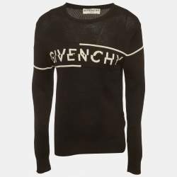 Pre Owned Givenchy Black Logo Intarsia Knit Crewneck Sweater M