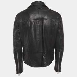 Pre Owned Givenchy Black Leather Zip Up Biker Jacket XL