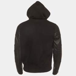 Pre Owned Givenchy Black Neoprene and Leather Hooded Bomber Jacket M