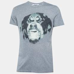 مملوكة مسبقًا Givenchy Grey Rottweiler Print Cotton Cuban Fit Crew Neck T-Shirt M