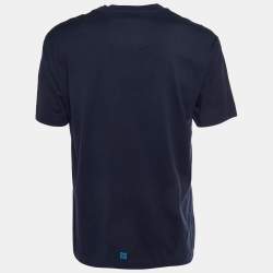 Pre Owned Givenchy Navy Blue 4G Logo Print Cotton Knit Crewneck T-Shirt M