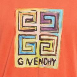 Pre Owned Givenchy Orange Logo Graphic Jersey Slim Fit T-Shirt L