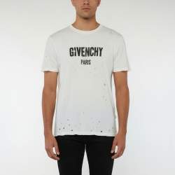 مملوكة مسبقًا Givenchy White Distressed Jersey Logo Printed Short Sleeve T-Shirt XS