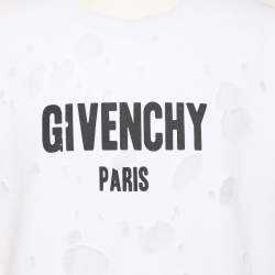 Pre Owned Givenchy White Jersey Distressed Logo Sweater XL