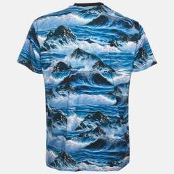 Pre Owned Givenchy Blue Ocean Wave Print Jersey Crew Neck T-Shirt S