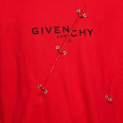 Pre Owned Givenchy Red Logo Print Trompe L'oeil Crewneck Sweatshirt L