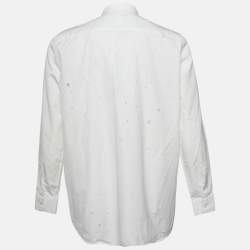 Pre Owned Givenchy White Logo Print Cotton Distressed Cuban Fit Shirt XL