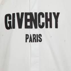 Pre Owned Givenchy White Logo Print Cotton Distressed Cuban Fit Shirt XL