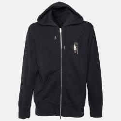 Pre Owned Givenchy Black Cotton Jersey Padlock Detail Zip Up Hoodie L