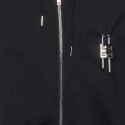 Pre Owned Givenchy Black Cotton Jersey Padlock Detail Zip Up Hoodie L