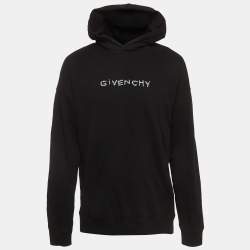 مملوكة مسبقًا Givenchy Black Logo Embroidered Distressed Cotton Knit Hoodie XL