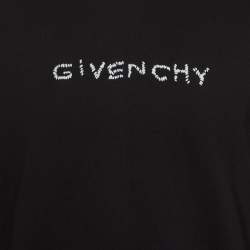 مملوكة مسبقًا Givenchy Black Logo Embroidered Distressed Cotton Knit Hoodie XL