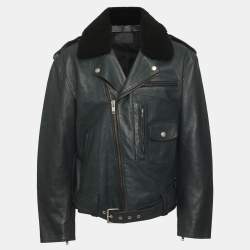 Pre Owned Givenchy Dark Grey Leather and Shearling Aviator Jacket XL