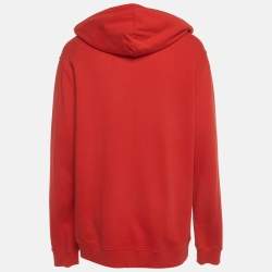 Pre Owned Givenchy Red Logo Patch Distressed Cotton Knit Hoodie XXL