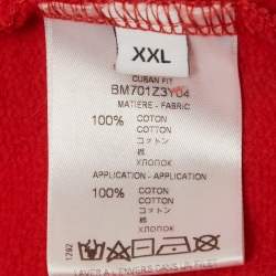 Pre Owned Givenchy Red Logo Patch Distressed Cotton Knit Hoodie XXL