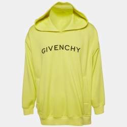 مملوكة مسبقًا Givenchy Neon Yellow Printed Cotton Knit Oversized Hoodie S 