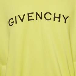 مملوكة مسبقًا Givenchy Neon Yellow Printed Cotton Knit Oversized Hoodie S 