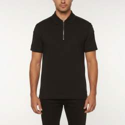 Pre Owned Givenchy Black Logo Stripe Piqué Knit Quarter Zip Polo T-Shirt XL