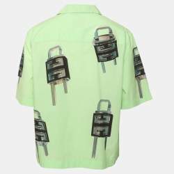 Pre Owned Givenchy Green 4G Lock Graphic Poplin Hawaiian Short Sleeve Boxy Fit Shirt M