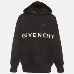 Pre Owned Givenchy Black Logo Embroidered Cotton Oversized Hoodie L