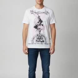 Pre Owned Givenchy White Gothic Print Jersey Crewneck T-Shirt S