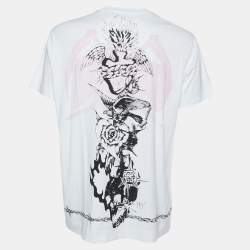 Pre Owned Givenchy White Gothic Print Jersey Oversized T-Shirt S