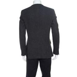 Givenchy Grey Wool Herringbone Pattern Collarless Tailored Jacket L