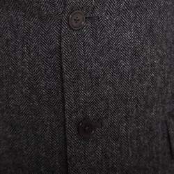 Givenchy Grey Wool Herringbone Pattern Collarless Tailored Jacket L