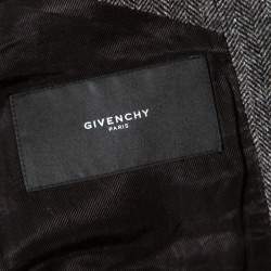 Givenchy Grey Wool Herringbone Pattern Collarless Tailored Jacket L