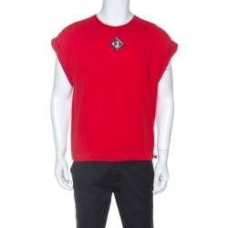 مملوكة مسبقًا تي شيرت جيفنشي أكمام قصيرة تفاصيل حافة أربطة قطن أحمر S