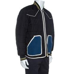 Pre Owned Givenchy Black Contrast Pocket Detail Quilted Bomber Jacket L