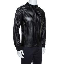 Pre Owned Givenchy Black Laser Cut Leather Hooded Jacket XS