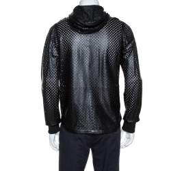 Pre Owned Givenchy Black Laser Cut Leather Hooded Jacket XS