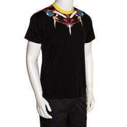 Pre Owned تي شيرت جيفنشي ياقة مغايرة قطن طباعة غرافيك أسود M