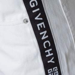 Pre Owned Givenchy White Denim Contrast Logo Tape Detail Shorts M