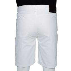 Pre Owned Givenchy White Denim Contrast Logo Tape Detail Shorts M