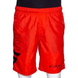 Givenchy Neon Orange Synthetic Logo Printed Track Shorts M
