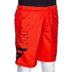 Givenchy Neon Orange Synthetic Logo Printed Track Shorts M