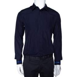 Pre Owned Givenchy Navy Blue Cotton Zipper Cuff Detail Long Sleeve Shirt M